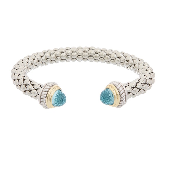 Juvell Jewelry - NEW 18k White Gold-Blue Topaz Gemstone Mesh Cuff Bracelet Similar to LAGOS